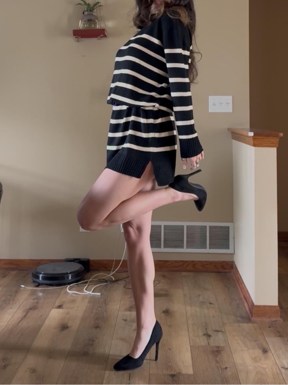 Jessica Simpson Black and White Striped Mini Sweater Dress
